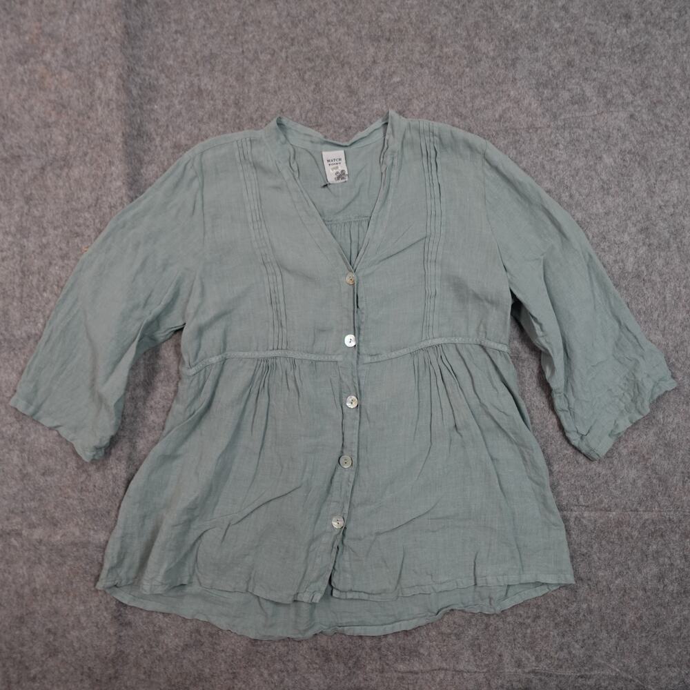 Match Point Top Womens Medium Linen USA Made Tunic Beachy Button Lagenlook
